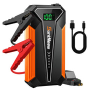 SuntNeew front view showing compact jump starter and branding for quick identification and portability