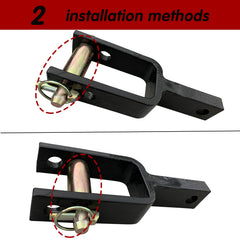 SUONE adapter installed on tractor top link illustrating easy compatibility conversion