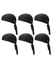 Supeniu front view of six black doo rags showing package and value