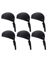 Supeniu front view of six black doo rags showing package and value