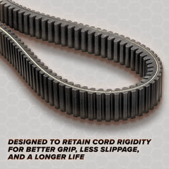 SuperATV belt profile and width beside ruler demonstrating precise fit