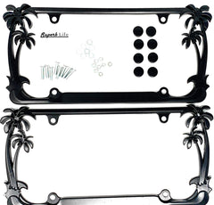 Superb lnf front view palm tree license frame showing bold tropical design and clean chrome finish