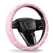 SuperKaKa pink steering wheel cover front view showing sparkly design and girly appeal