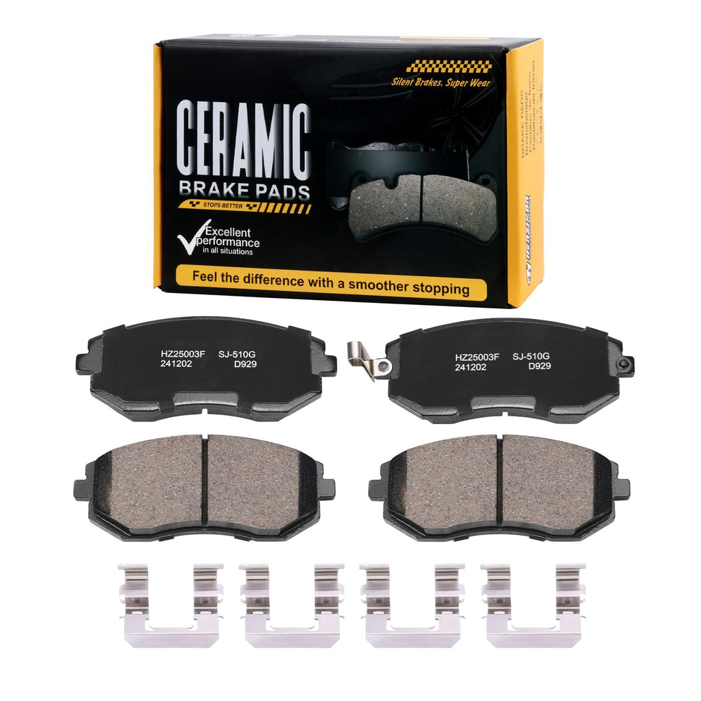 SUPLABEL front brake pads packaging showing complete D929 set and benefit quiet replacement