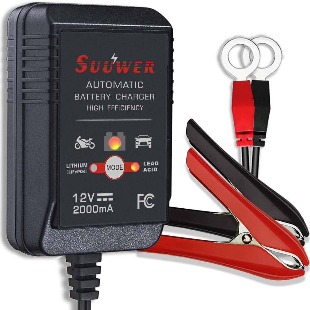 suuwer front view of charger showing compact housing and labels, quick identification benefit