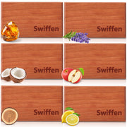 Swiffen front packaging showing six sealed cherry wood refills and scent variety benefit
