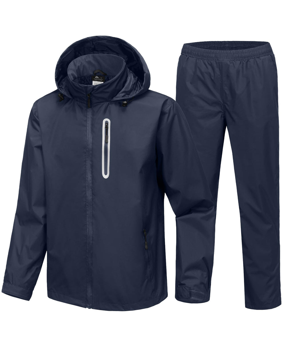 SWISSWELL front view of jacket and pants showing full coverage and waterproof protection