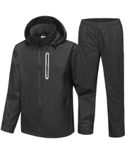 SWISSWELL front view of jacket and pants showing full waterproof coverage and packability
