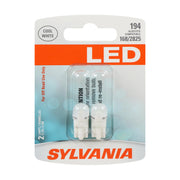 SYLVANIA 194 T10 W5W front packaging showing 2-pack and benefits
