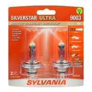 SYLVANIA 9003 SilverStar Ultra front packaging showing two bulbs and bright performance