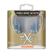 SYLVANIA 9005 SilverStar zXe GOLD front packaging showing premium two-bulb set and benefits