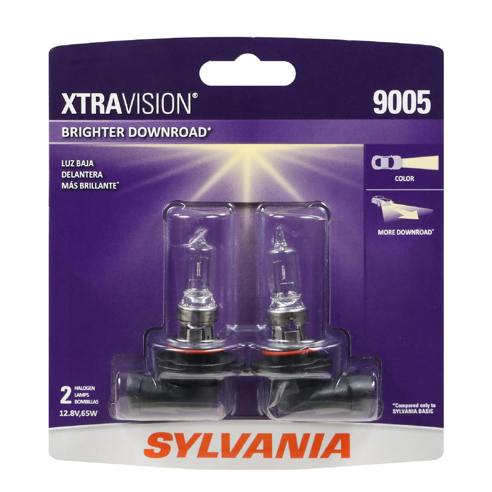SYLVANIA 9005 XtraVision front packaging shows product and benefits