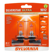 SYLVANIA 9012 SilverStar Ultra front packaging showing two bulbs and benefits