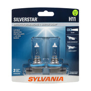 SYLVANIA H11 SilverStar front package showing brand and fitment benefits