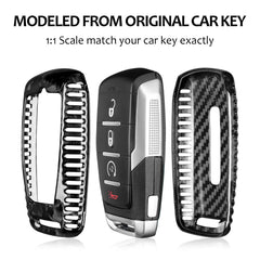 T-carbon key fob held in hand showing scale and easy pocket-friendly size