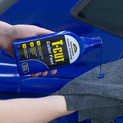 t-cut before and after panel showing restored dark-blue gloss benefit