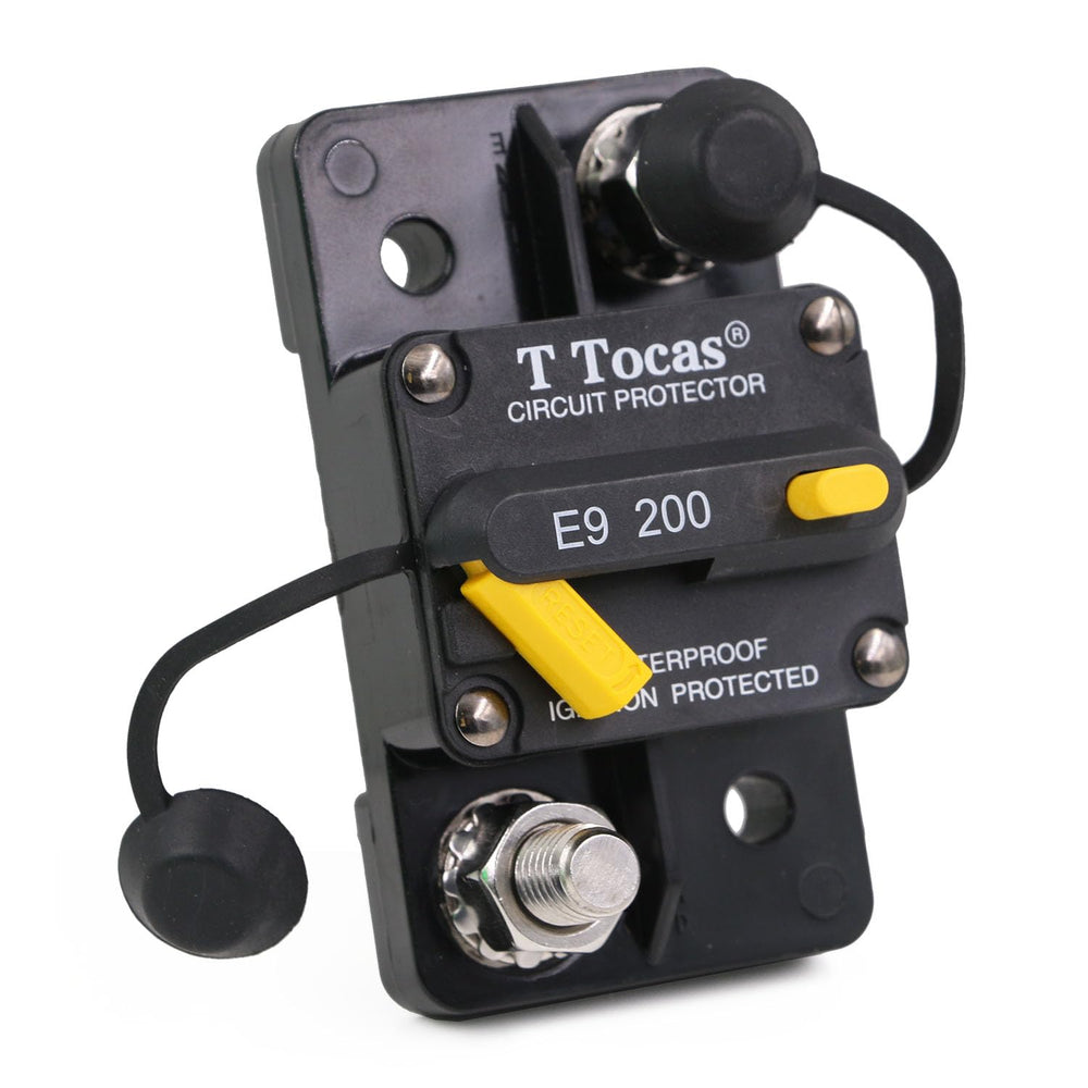 T Tocas E9 front view showing robust housing and reset switch for dependable protection