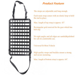 TACNEX headrest mount detail showing strap attachment and easy removal benefit