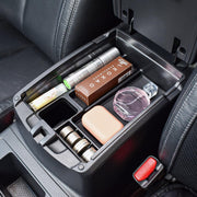 TACOBRO front view of black center console tray showing neat storage benefit