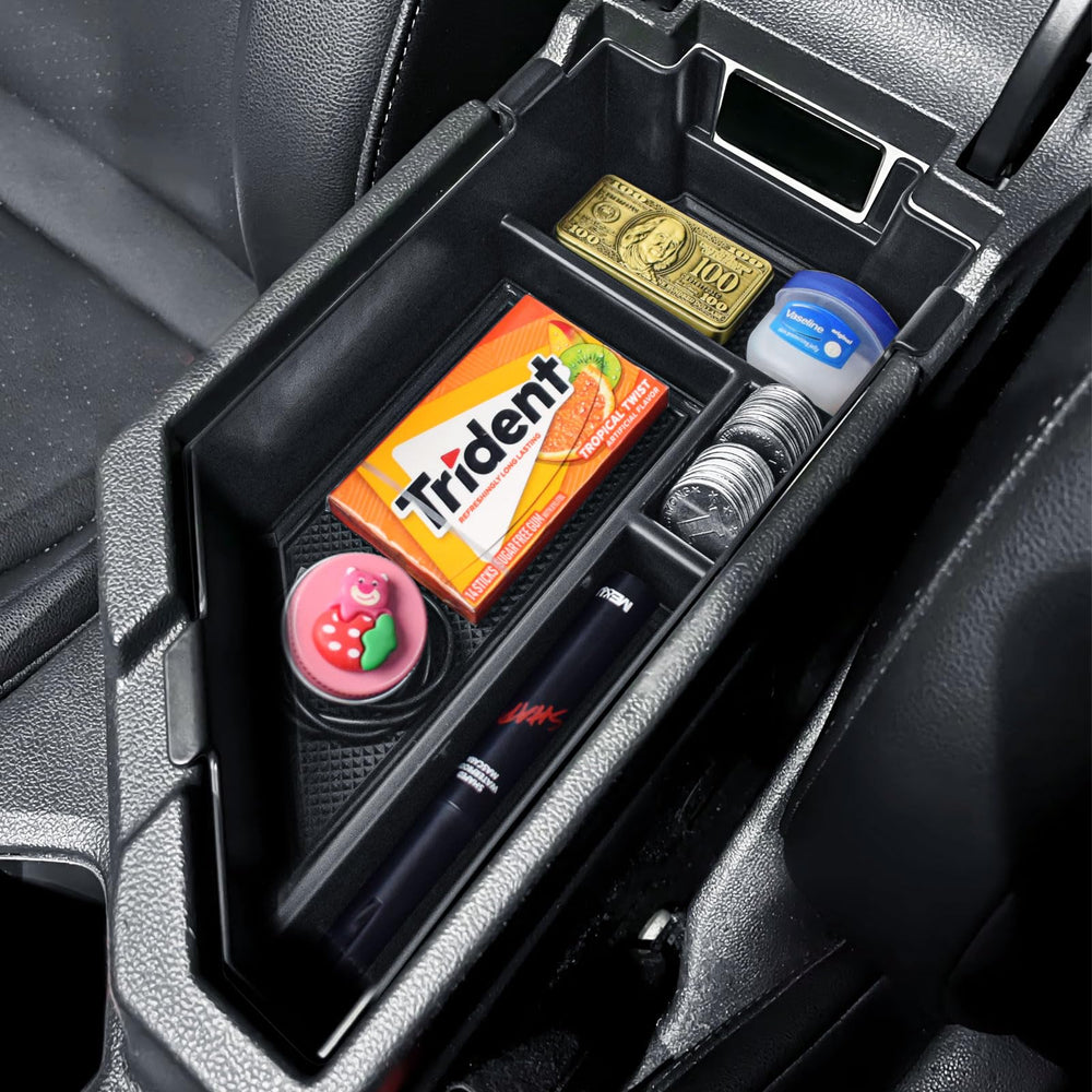 TACOBRO front view of console tray showing neat compartments and quick organization