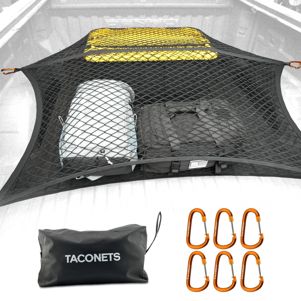 TacoNets front view of full cargo net showing coverage and secure fit benefit