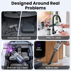 Talkfun in use cleaning car seat removing crumbs and pet hair for cleaner interior