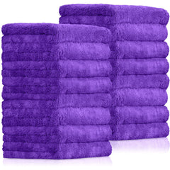 Tallew purple pack of 15 microfiber towels showing front packaging and quantity benefits
