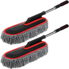 Tanlade 2-pack front view showing gray microfiber dusters with red edge, quick maintenance benefit