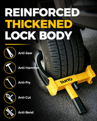 TANYO wheel lock installed on trailer tire demonstrating quick immobilization benefit