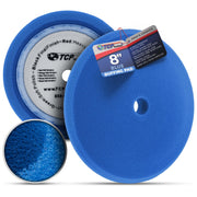 TCP Global front view of 8 inch blue pad showing flat face and polishing surface benefit