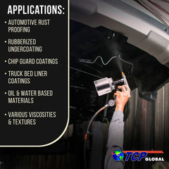 TCP Global textured undercoating sample demonstrating adjustable spray finish