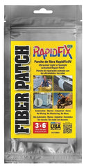 Tear Mender front view of 3x6 RapidFix patch showing adhesive backing and label, durable repair
