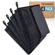 TEAWOO pack front shot showing four folded towels and brand clarity benefit