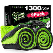 TEBASIC front packaging view showing two gray-green towels and quick identification benefit