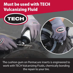 TECH plug partially inserted into a tubeless tire showing secure fit and quick repair benefit