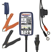 Tecmate OptiMate front view showing compact charger and brand