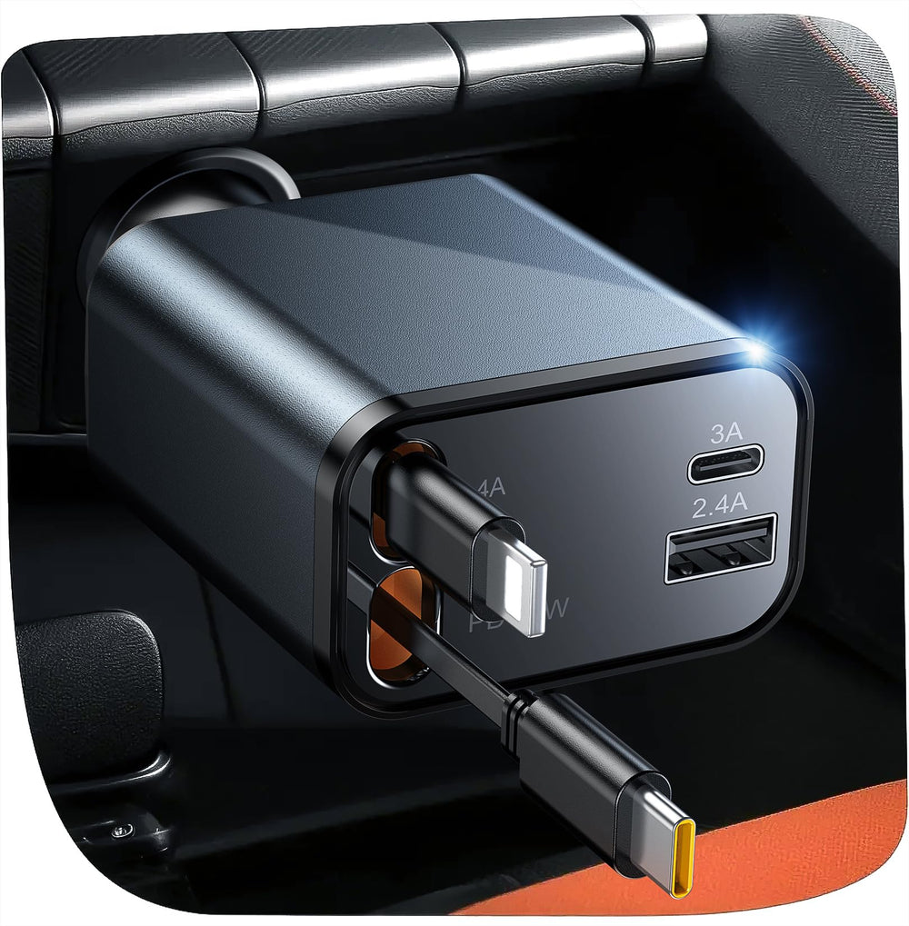Temdan front view charger showing four ports and tidy design benefit tidy power