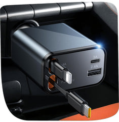 Temdan front view charger showing four ports and tidy design benefit tidy power