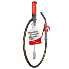 TERA PUMP front view showing compact pump and hose for easy transport