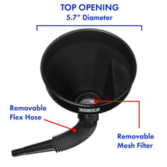 Terbold flexible hose attached to funnel reaching confined openings