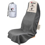 TESFEEL front view of gray towel seat cover showing fit and protection