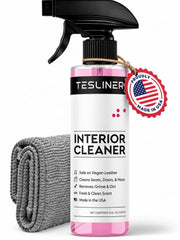 TesLiner front label showing product and Tesla compatibility benefits