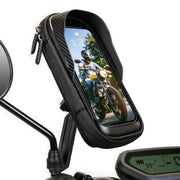 TEUEN mounted on motorcycle mirror showing secure fit and stability