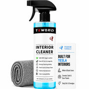 teworld front packaging showing bottle and towel, highlights easy interior upkeep
