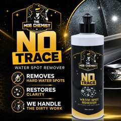 Windshield before and after using The Mob Chemist No Trace, clearer visibility benefit