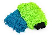 The Rag Company wash mitts front view showing lime and blue mitts and durable construction