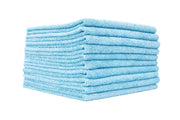 The Rag Company front view of light blue edgeless towel showing full size and shape, gentle on paint