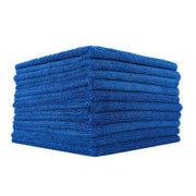 The Rag Company front pack of ten royal blue edgeless towels showing value and readiness