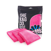 The Rag Company FTW front pack showing three pink towels and benefit of streak-free finish