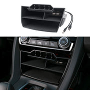 Thenice front view of console organizer showing tidy compartments and improved storage